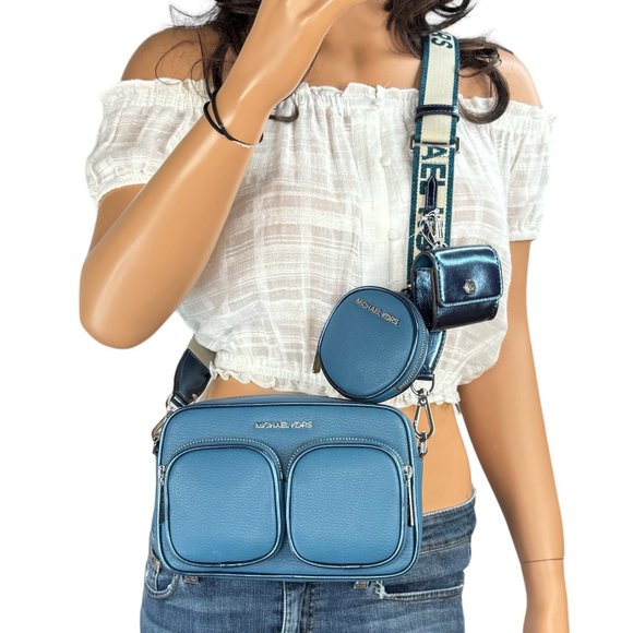 Michael Kors Jet Set Travel Medium Shoulder Crossbody Bag Tech Attached Teal - Picture 1 of 15